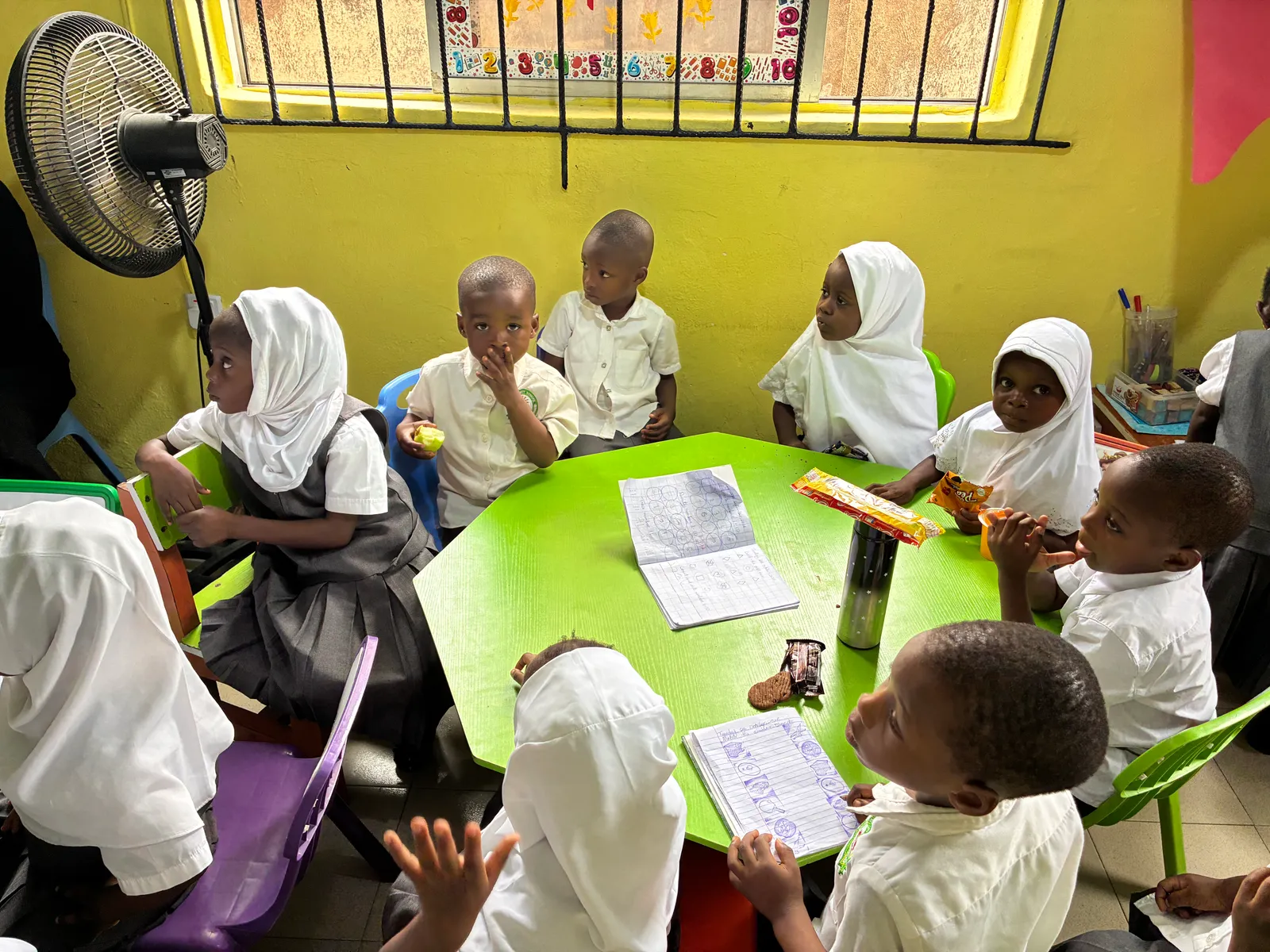 Young pupils seated around a table in class